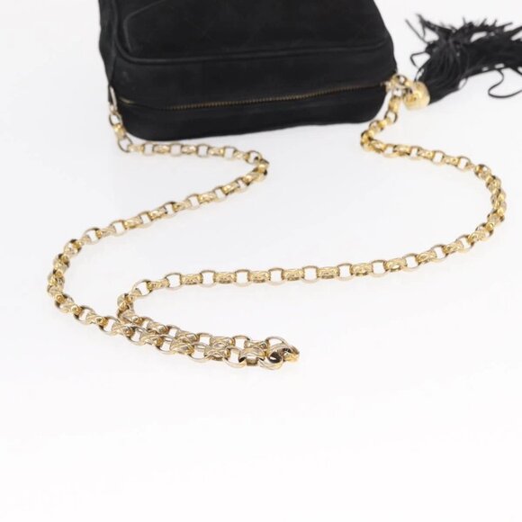CHANEL Matelasse Fringe Chain Shoulder Bag Suede Black gold CC Auth BA8656 - Picture 8 of 16
